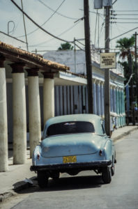 Vintage car in Cuba, rear view Vintage car in Cuba, rear view